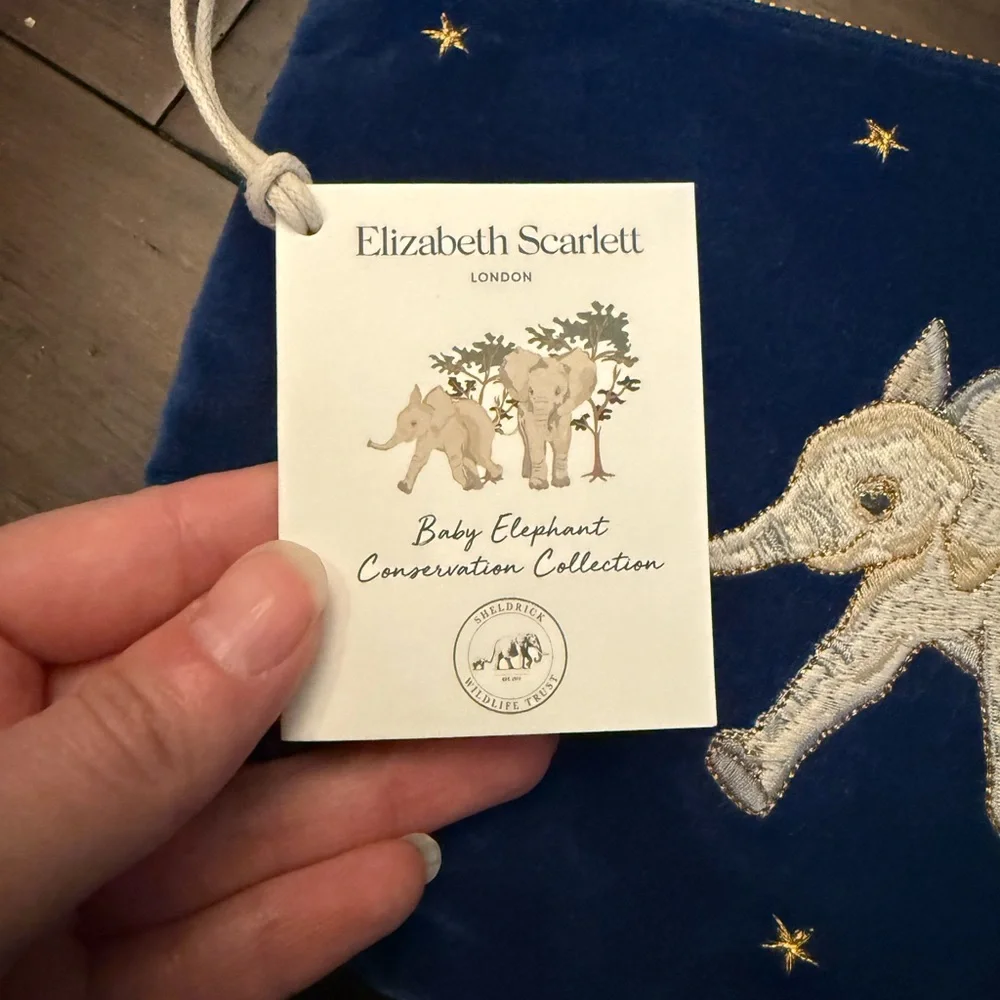 Blue Velvet Cosmetic Bag with Elephant Design - Picture 2 of 4